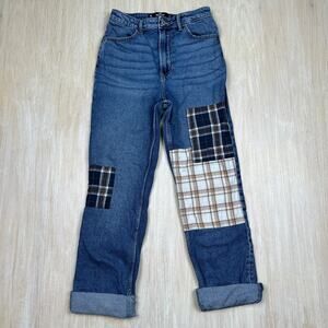 Hollister Ultra High Rise Stacked Vintage Straight Stretch Patch Work Jeans 26